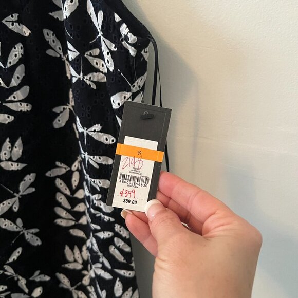 Crown & Ivy Navy and White Dragonfly Print Eyelet Halter Dress - Picture 2 of 5